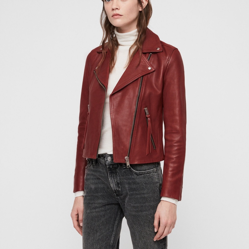 All Saints Dalby Slim Fit Leather Biker Jacket- size 38/6